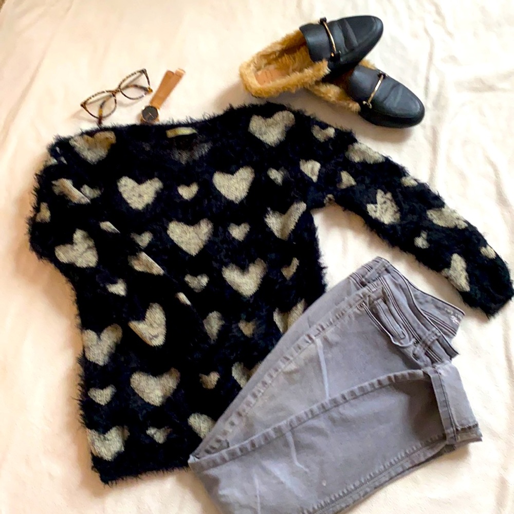 Fuzzy heart sweater